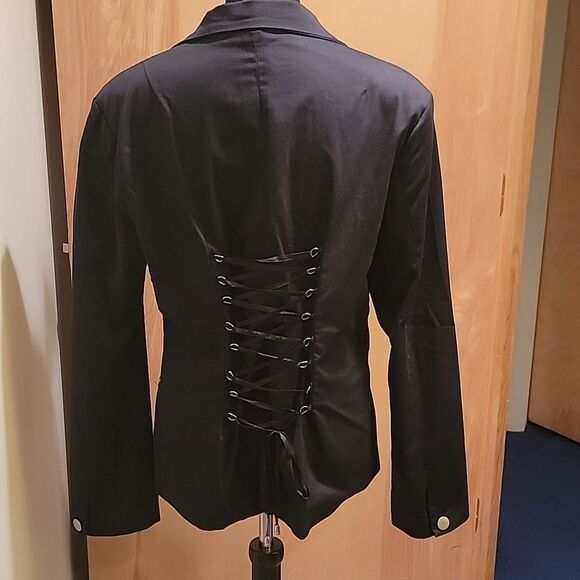 Bruno Magli Elegant Black Blazer Lace Up Back Sz L/XL - Picture 1 of 9